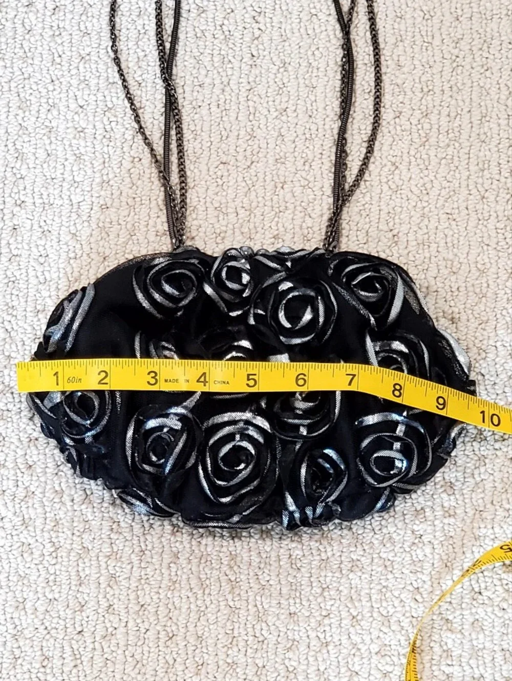 Betsy Johnson Black Mesh Metallic Rosettes Kiss Clasp Evening Convertible Bag